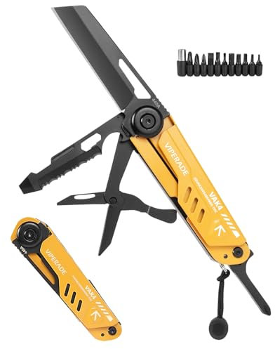 VIPERADE VAK4 Multifunktions Taschenmesser, EDC faltbar Multitool Werkzeug mit Schere Säge Flaschenöffner Schraubendreher Brechstange Pfeife (Gelb)