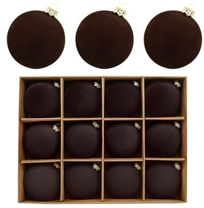 NZDFH Weihnachtskugeln Set 12 Stück 6cm Braun - Weihnachtsdeko Weihnachtsbaum Kugeln Samt Plastik - Weihnachtsbaumschmuck