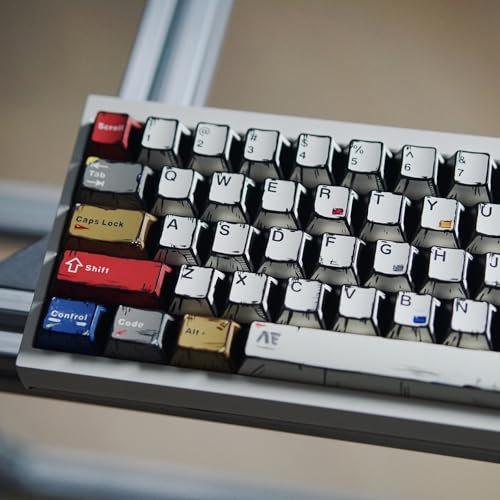 Retro PBT Keycaps - Japanese Manga Theme Keycaps Set, 141 Keys Cherry Profile Dye-Sub Custom Keycap, Mixed Light Minimalist Style Key Caps for 60%, 65%, 75%, 100% Cherry MX Mechanical Keyboard
