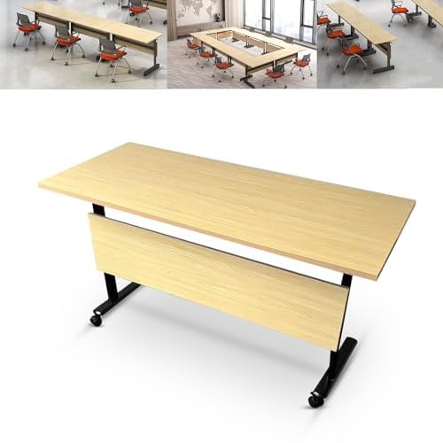 EAHKMETQ Moderner, zusammenklappbarer Konferenztisch aus Ahorn mit Rollen für Büro, Klassenzimmer, mobiler Seminar- und Besprechungstisch für Büro-Konferenzräume (1 Packung)