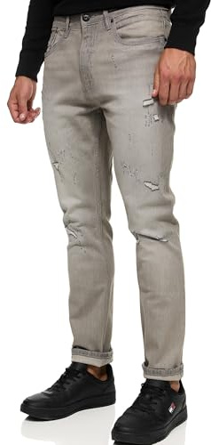 Indicode Herren INSmalinos Jeanshose aus Baumwolle mit 5 Taschen | Herrenhose Herrenjeans Denim Männer Lt Grey, 31/32