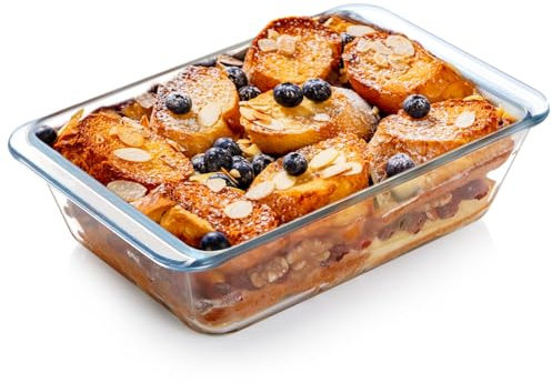 NUTRIUPS Plato hondo de vidrio para hornear, plato de horno de vidrio, plato rectangular de vidrio para lasaña, plato para asar de vidrio transparente a prueba de horno (1,4 L)