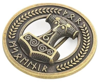 Generisch Wikinger Thors Hammer Runen Gürtelschnalle Messing-Optik Buckle