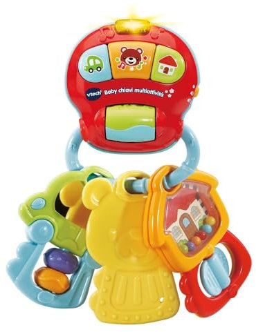 VTech Le Mie Prime Schlüssel, 3 in 1, interaktive Rassel mit Bewegungssensor, Babyrassel mit beleuchtetem Knopf, Babyspiel mit Melodien und Sätzen, italienische Sprache, Batterien im Lieferumfang