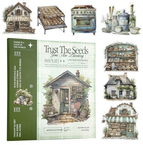 Kraeoke 50 Blatt Scrapbook Stickerbuch Landschafts Sticker Gebäude Washi Stickers Set Scrapbook Zubehör für Fotoalbum Bullet Journal Scrapbooking (Gebäude)