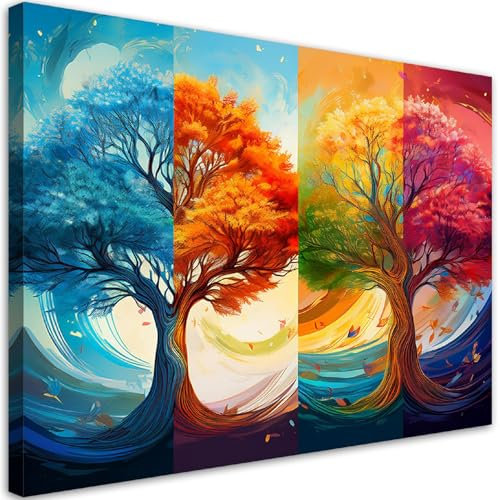 Feeby Quadri Camera Da Letto - Stampa su Tela - Quadro Moderno Soggiorno - Alberi colorati Quattro stagioni - 30x20 cm - Decorazione Da Parete