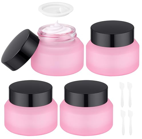 Segbeauty Cremedosen zum Befüllen, 4 Stück 30g Glastiegel mit Deckel, Tiegel für Creme, Leer und Nachfüllbar, mit Spatel, für Lippenbalsam, Lotion (Rosa)