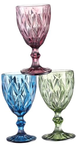 GLEAVI 3piezas Copas De Cristal Colores Vintage De Copas De Vino Para Whisky Cócteles Elegantes Hogar y Eventos