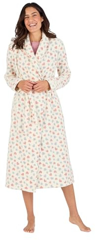 Damart - Thermolactyl Tie Belt Fleece Dressing Gown, Heart Print, 26/28 White