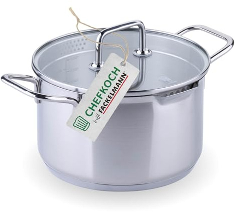 Chefkoch trifft Fackelmann Kochtopf mit Glasdeckel Ø20cm & 3.6L – Aus Premium Edelstahl mit Aluminium-Kern, für alle Herdarten inkl. Induktion