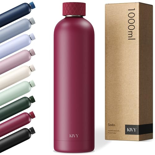 KIVY Edelstahl Trinkflasche 1l - Auslaufsicher & Kohlensäure geeignet | 24h kalt | 18h Heiß - Thermosflasche - Isolierflasche - Wasserflasche Edelstahl - Thermo Trinkflasche Metall - BPA-Frei