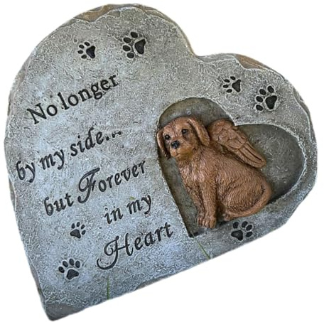 LOLIPPYY Herzförmiger Hund Gedenkstein aus Widerstandsfähigem Resin Glatter Pet Memorial Grabstein für Draußen Wetterfeste Grabplatte als Tribut für Verstorbene Haustiere als