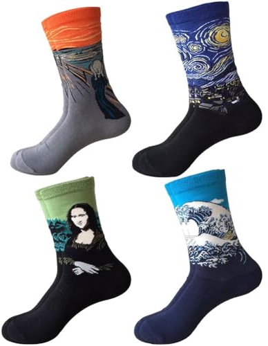 Brxmpn 4 Paar Lustige Socken, Retro-persönlichkeitskunst-socken, Malerei, Gemusterte Berühmte Kunstsocken, Ölgemälde-socken, Trendige Neuheitssocken Für Männer Und Frauen
