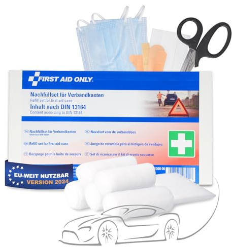 First Aid Only Nachfüllset für Kfz-Verbandkasten DIN 13164 | Gesetzeskonformer Inhalt für Hauptuntersuchung (HU) | Für Auto, Lkw und Wohnmobil | P-91300 00