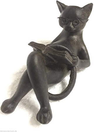 dekowonderland Dekofigur Figur Katze Kater Brille Buch Leseratte Geschenk Dekoration 14x7,5 cm