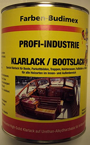 Farben-Budimex Profi-Industrie Klarlack/Bootslack/farblos/seidenmatt / 750 ml/Spezial Klarlack für Boote, Parkettböden, Treppen, Holzterassen, Möbel u.v.m. Lösemittelbasis)