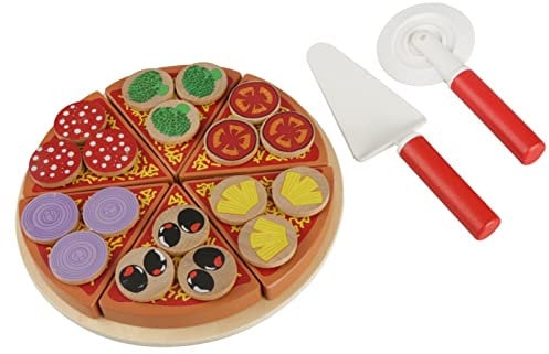 Zerodis Pretend Play Food Set,Simulated Pizza Cutting Toys,Safe Role Play Wooden Toys for Kids Children Learning & Educational Gift