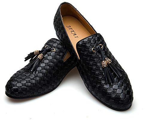JITAI Männer Vintage Velvet BV Stickerei Edle Mokassins Schuhe Müßiggänger Müßiggänger Raucher Müßiggänger Quaste Müßiggänger,Schwarz 03,40 EU (7 UK)