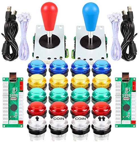 Fosiya 2 Player LED Arcade Joystick Botones Kit Ellipse Oval Style Joystick + LED Arcade Botones para videojuegos Controladores estándar Todo Windows PC MAME Raspberry Pi (Kits de colores mixtos)