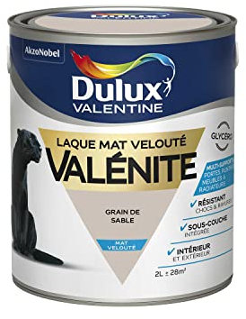 Dulux Valentine Peinture Laque Valénite Glycéro Multisupport Intérieur-Extérieur – Grande Résistance pour Boiseries et Ferronneries - Aspect Mat Grain de Sable 2L