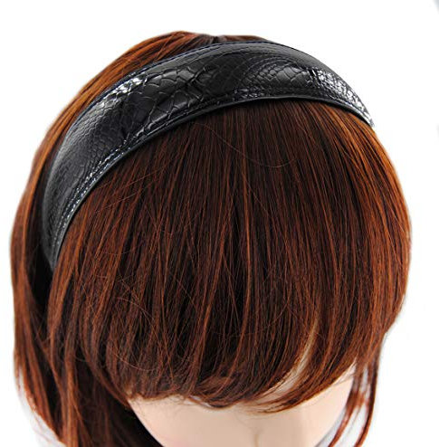 axy Leder Haarreif in Kroko Optik Vintage Haarband Leather Hairband Stirnband Klassik HRK3 (Schwarz)