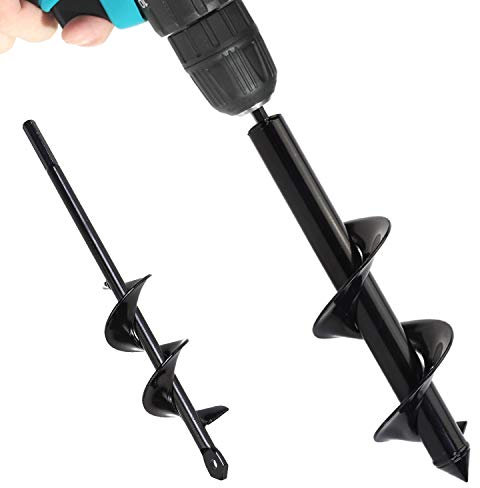 Earth Auger Drill Bit Set, Garden Bulbs Planting Post Hole Digger with Non-Slip Hex Drive Drill,2 PCS Spiral Rapid Planter Tool with Garden Gloves (12x3 and 9x1.6)