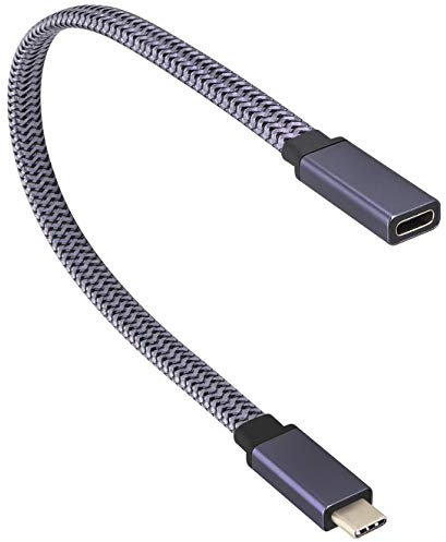 AAOTOKK USB 3.1 Type c to Type C Male to Femal Braided Connector Cable 60W&3A Short Extension Cable Supports Charging,Data,Audio,Video Cable for Laptop&Tablet&Mobile Phone.(0.3M-M/F)