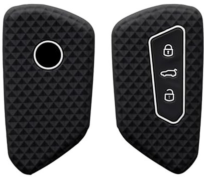 kwmobile Key Cover Compatible with VW Golf 8 3 Button Car Key - Soft Silicone Car Fob Holder Protector Case - Black/White