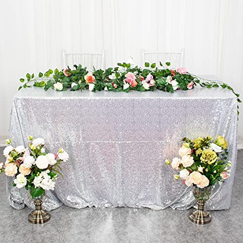 ShinyBeauty Silberne Pailletten Rechteck Tischdecke 225x330 cm Hochzeitsfeier Dekoration Leinen Overlay Weihnachtstischdecken