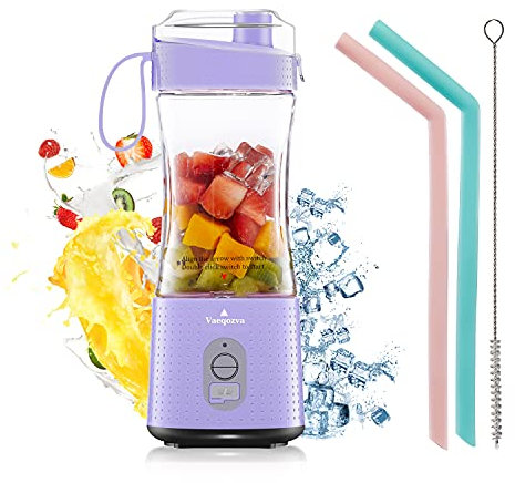 Vaeqozva Portable Blender-Mini Blender Smoothie Maker Small Blender for Shakes and Smoothies,Mini Juicer Blender USB Rechargeable for Travel Sports Camping,4000 mAh Battery,380ML,Purple