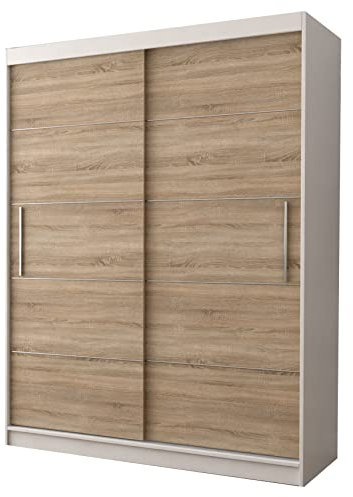 Fabryka Mebli Idźczak Kleiderschrank, Wohnzimmerschrank - Sonoma, Weiß Schwebetürenschrank, Schlafzimmerschrank - 61 x 150 x 200 cm - Schrank für Schlafzimmer, Wohnzimmer, Garderobe, modern