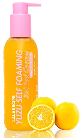 Lalarecipe Yuzu Self Foaming 3in1 Peel Cleanser - Selbstschäumende Gesichtsreinigung, Yuzu Extrakt, Vitamin C-Komplex, AHA-BHA-PHA, reinigt von Unreinheiten, entfernt Make-up, alle Hauttypen -200ml
