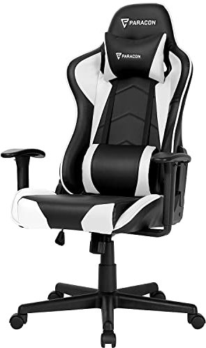Paracon Brawler | Gaming Stuhl Bürostuhl Chefsessel Schreibtischstuhl Drehstuhl Ergonomisch mit Kippfunktion, Verstellbare Armlehnen, Kopfkissen, Nackenstützkissen, Rückenkissen | Weiß