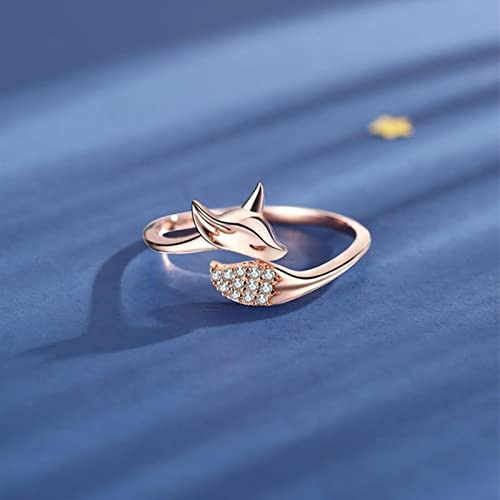 Wdhybwcx Lovely Rose Golden Fox Ring Animal Micro Crystal Gift for Women Gothic Engagement Boho Vintage Rings-8,Rose Gold