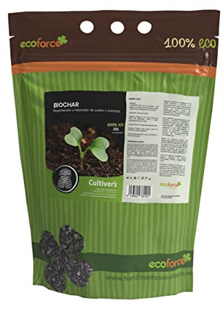 CULTIVERS Biochar 20 L (4 Kg) Holzkohle Für Obstgarten, Rasen, Kompost Und Pflanzen. Regenerierendes Und Bodenverbesserungsmittel Für Biokohle. Konditionierung Von Holzkohle Und Co2-Speicher