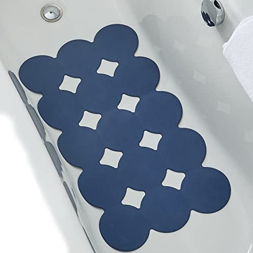 Webos Rutschfeste Badewannenmatte, Duschmatte, Badewannenmatte mit starken Saugnäpfen, weicher Naturkautschuk, Badematte für die Innenseite der Wanne (Efeublau, 71,1 x 40,6 cm)