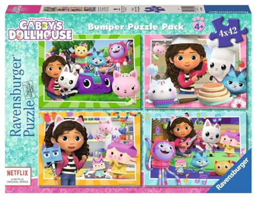 Ravensburger - Puzzle Gabby's Dollhouse, Kollektion Bumper Pack 4 x 42, Geschenkidee für Kinder ab 4 Jahren, pädagogisches und stimulierendes Spiel, 4 Puzzle à 42, 36 x 26 cm