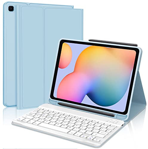 IVEOPPE Funda Teclado Samsung Galaxy S6 Lite 10.4 2024/2022/2020, Cover Teclado Español Ñ Bluetooth Desmontable para Samsung Tab S6 Lite (SM-P620/P625/P610/P615/P613/P619), Azul Cielo