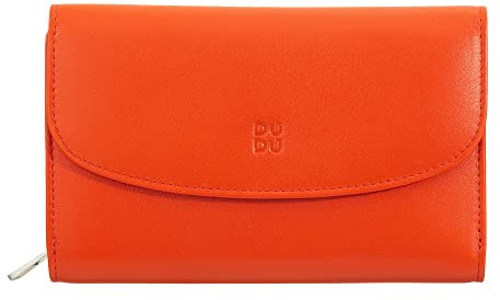 DUDU Damen Portemonnaie aus weichem Leder, Münzgeldbörse mit Reißverschluss, 12 Kartenfächer, Mehrfarbig Orange