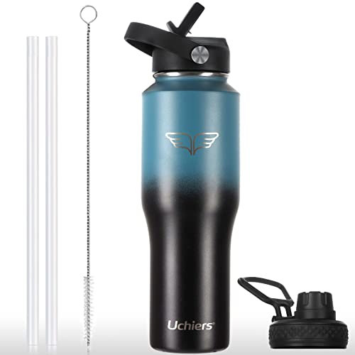 1,2 l Becher mit Griff, Edelstahl-Wasserflasche mit Strohhalm, passt in Becherhalter, isolierte Reiseflasche mit Strohhalm-Deckel, auslaufsicher, doppelwandig, hält 24 Stunden kalt, 12 Stunden heiß