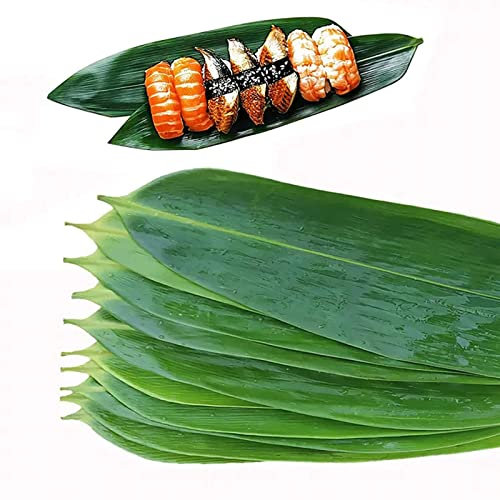 WINIAER Lot de 100 feuilles de bambou pour sushis, décoration de sushis, feuilles de bambou pour la cuisine, feuilles de bananier pour sashimi