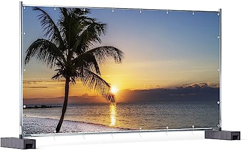 Wallario XXL Outdoor-Poster für Garten oder Balkon Palme am Strand - Sonnenuntergang über dem Meer, Motivbanner Größe: ca. 340 x 173 cm, Outdoor-Bild