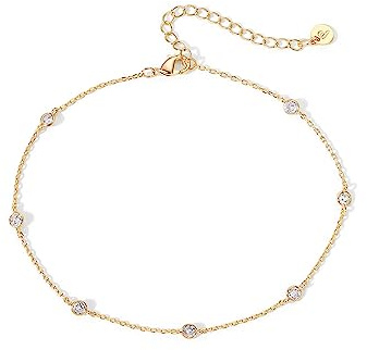PAVOI 14K Yellow Gold Plated Cubic Zirconia Station Anklet | Dainty Station Ankle Bracelet for Women