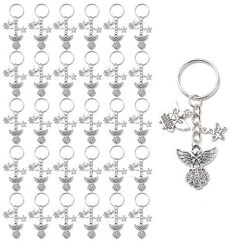 JZK 30 llaveros de ángel de la guarda para bautizo, baby shower, fiesta, sagrada comunión, bautizo, boda, ángel, regalos, recuerdos funerarios, recuerdo para invitados
