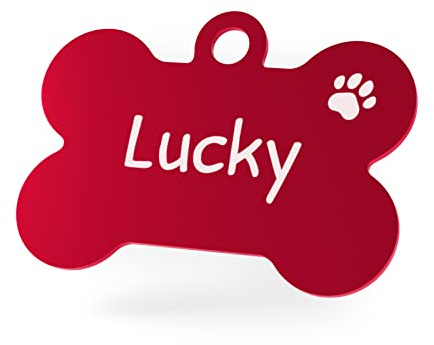 ENGRAVO Hundemarke mit Gravur in Rot 38mm | Knochen Halsbandanhänger personalisiert | Namensschild für Halsband | Anhänger Marke für Hunde, Welpen & Katzen | Dog Tag mit Wunschgravur
