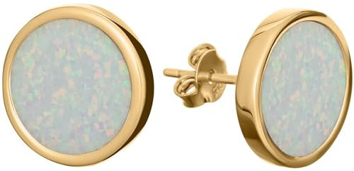 miyou Vergoldete Ohrstecker mit Stein Weißer Opal – 14 Karat Gold - Stecker - Silber 925er – Damenohrringe – für Frauen und Mädchen – Steckverschluss