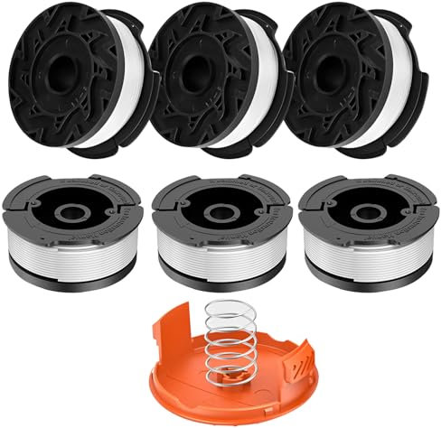 Trimmer Replacement Spool, Compatible with Black Decker AF-100 String Trimmers, 30ft 0.065 Strimmer Line for Black&Decker, Replacement Auto Feed Spool A6481 STC1820PC ST5530 (6 Spools+1 Cap+1 Spring)