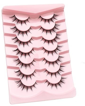 Lot de cils manga - Aspect naturel - Faux cils - Cils d'anime Wispy - 3D - Volume - Coréen, Japonais, Asiatique - Cosplay - Regardez comme des clusters individuels (rose, taille unique)