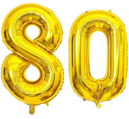 GoldRock 80 Geburtstag Luftballon Gold, Zahlen Luftballon 80 Ggeburtstag Deko,16 Folienballons für 80. Geburtstag Frau Mann, 80er Jahre Deko,80. Geburtstag Deko,Ballons 80 für Jubiläum Hochzeit Party