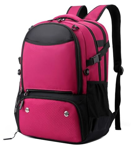 Vmokki Tennis Rucksack für 2 Schläger Große Tennistasche Rucksäcke mit Schuhfach, Ballnetz Sportrucksack für Badminton, Fußball Damen Herren Jungen (Rosa)